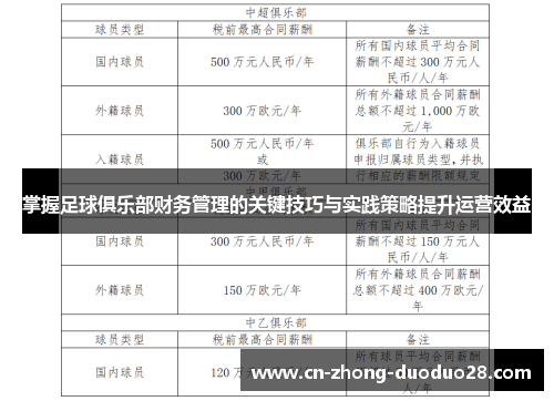掌握足球俱乐部财务管理的关键技巧与实践策略提升运营效益
