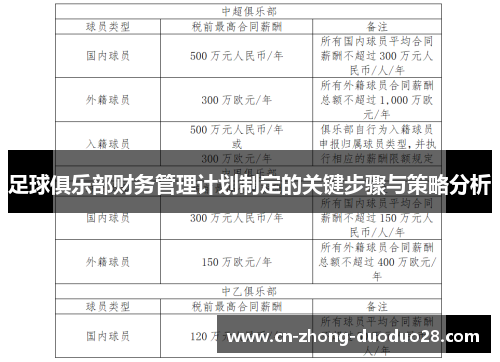 足球俱乐部财务管理计划制定的关键步骤与策略分析